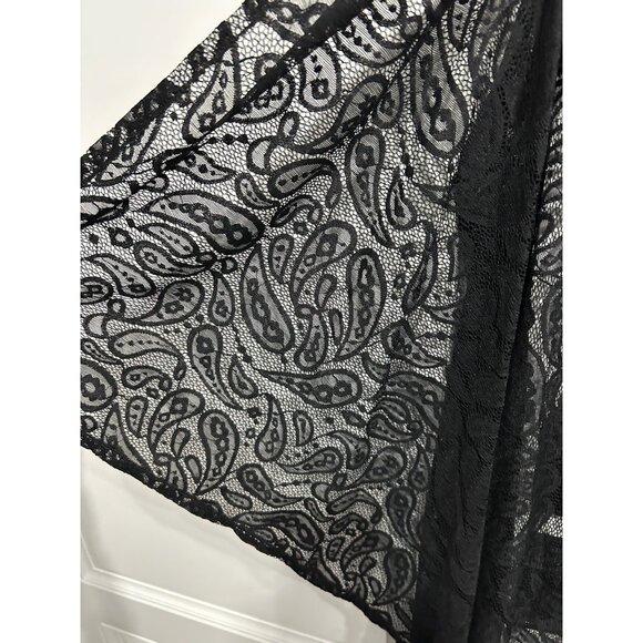 Black Lace Open Front Long Kimono Cardigan Wrap Paisley Print Whimsigoth Witchy - Picture 4 of 8